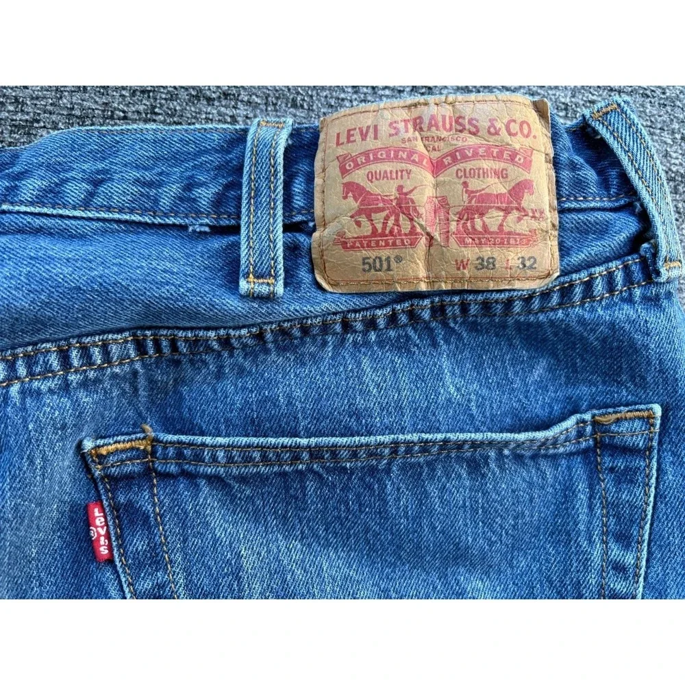 Levis 501 Original Vintage Style Blue Denim Button Fly Jeans 27‎ x32 Boyfriend - Picture 4 of 10